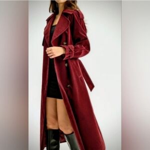 VTG Speigal Merlot Burgundy Velvet Maxi Trench Coat